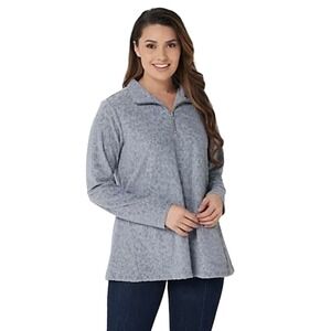 Susan Graver Weekend Burnout Jacquard Knit Half-Zip Top GRAY NWOT SIZE M